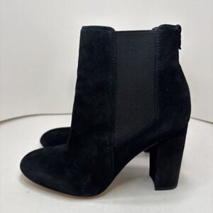 Sam Edelman Women Allover Suede Boots Block‎ Heel Black Elastic Bands Sz 8
